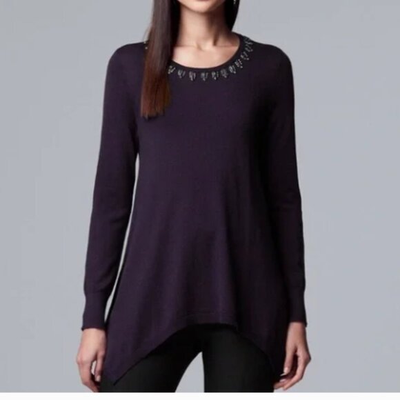 Simply Vera Vera Wang Purple Embellished Tunic Sweater - Picture 9 of 9